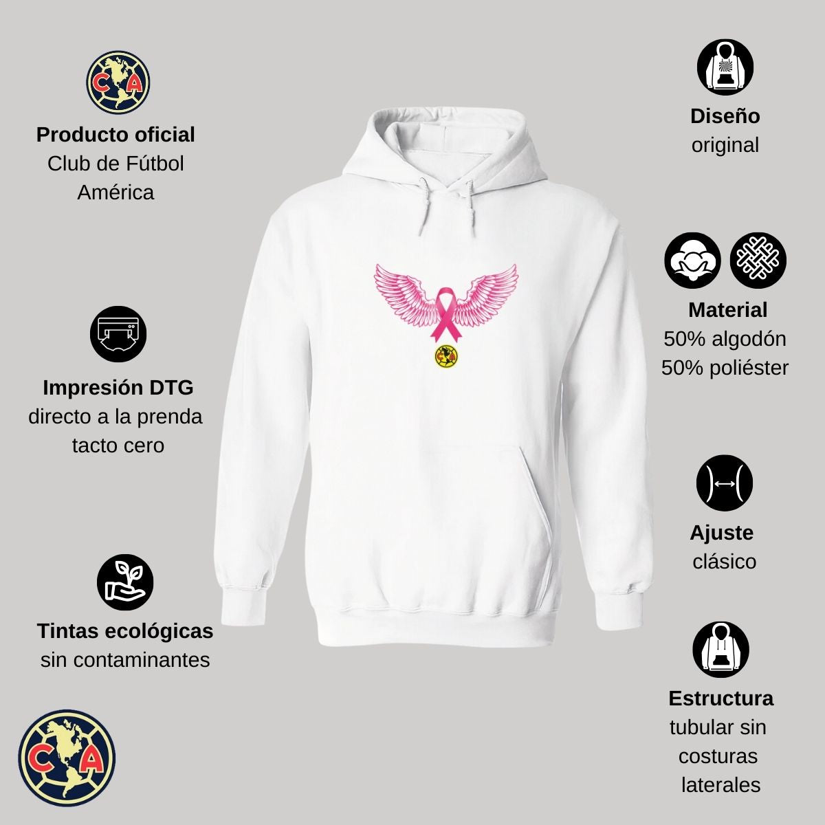 Sudadera Hombre Hoodie América Vs Cáncer Mama