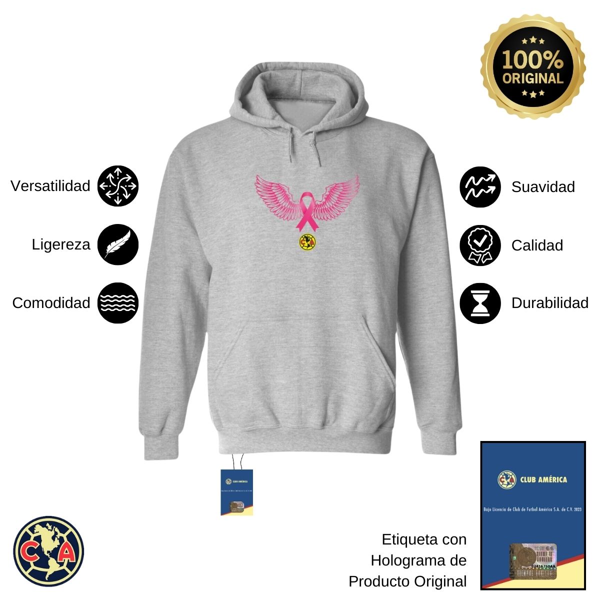 Sudadera Hombre Hoodie América Vs Cáncer Mama