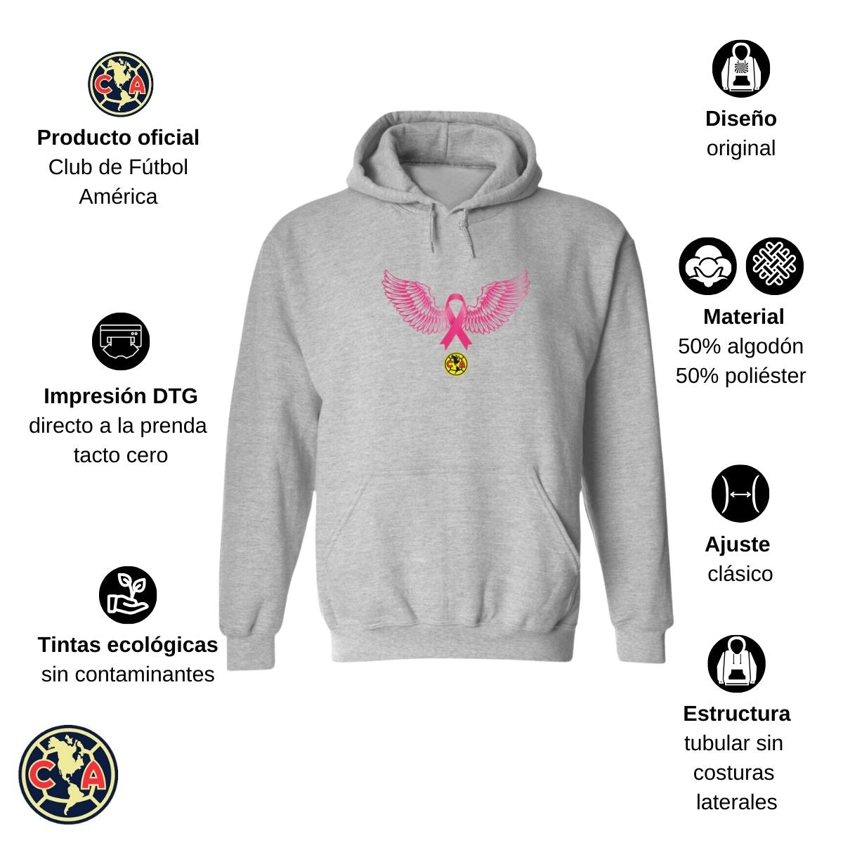 Sudadera Hombre Hoodie América Vs Cáncer Mama