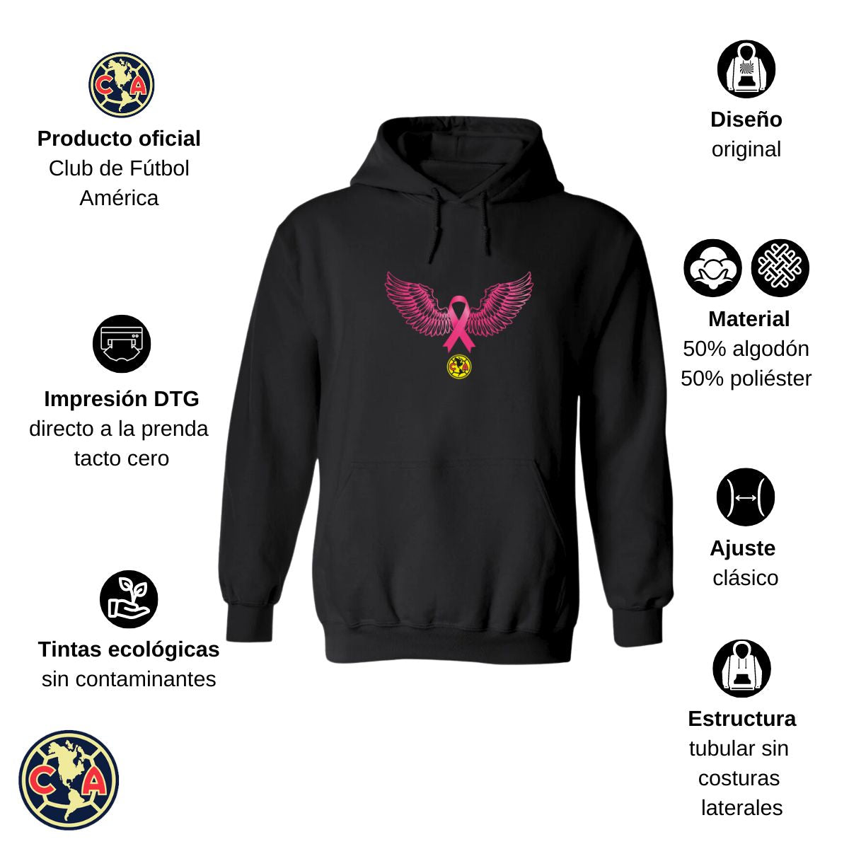 Sudadera Mujer Hoodie América Vs Cáncer Mama