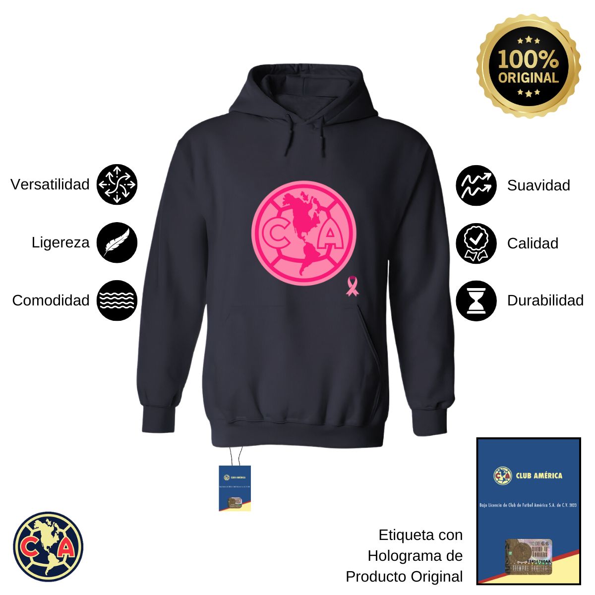 Sudadera Hombre Hoodie América Logo Rosa