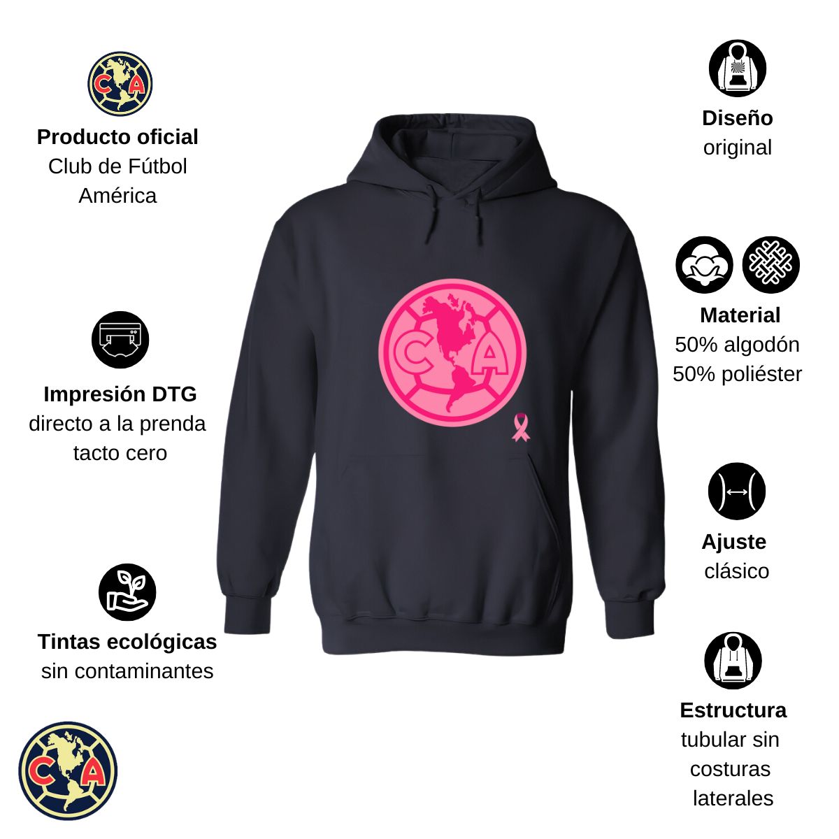 Sudadera Hombre Hoodie América Logo Rosa