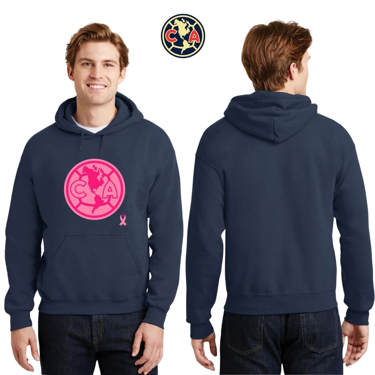 Sudadera Hombre Hoodie América Logo Rosa