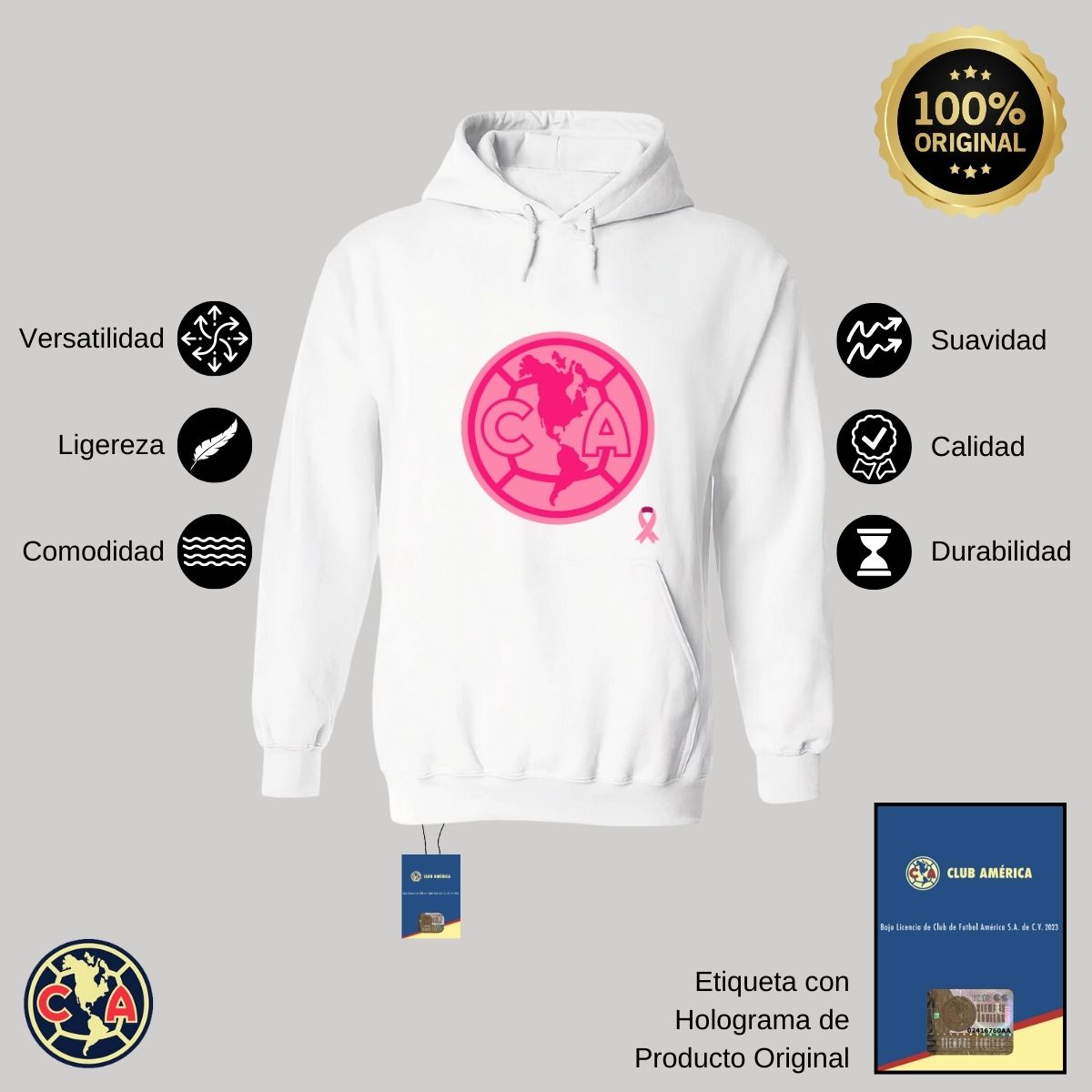 Sudadera Hombre Hoodie América Logo Rosa