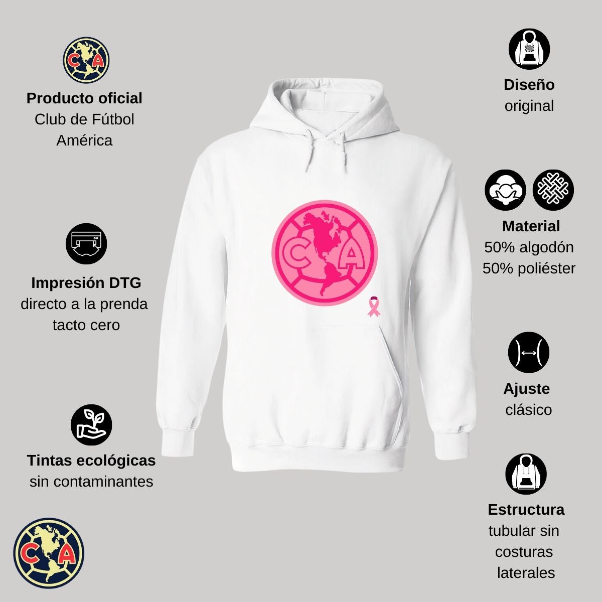 Sudadera Hombre Hoodie América Logo Rosa