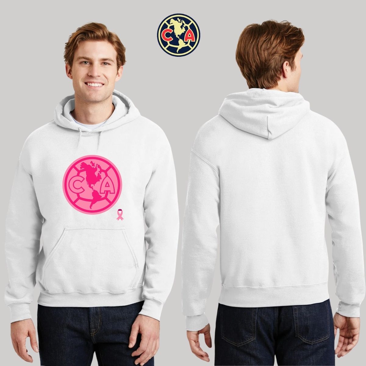 Sudadera Hombre Hoodie América Logo Rosa