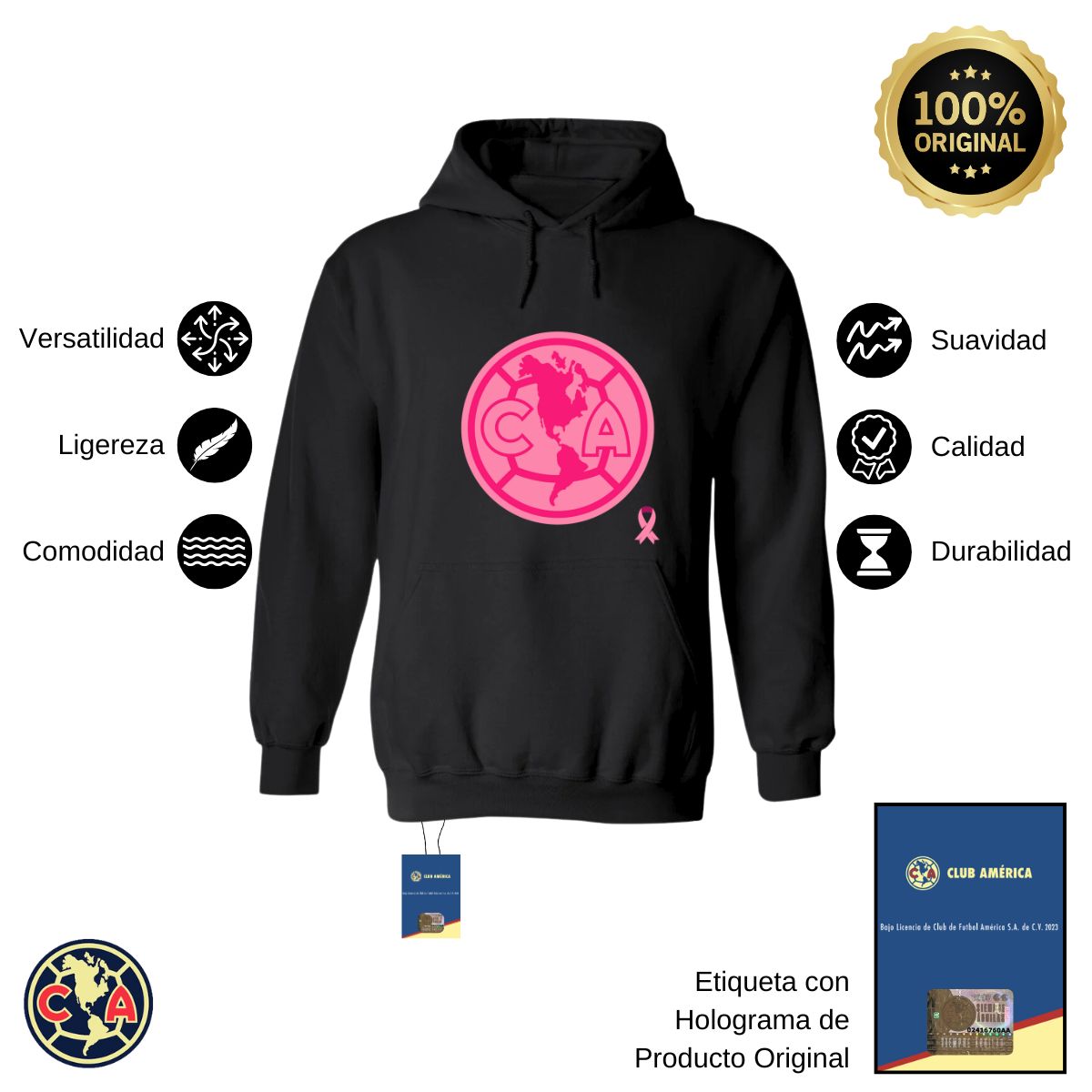 Sudadera Hombre Hoodie América Logo Rosa