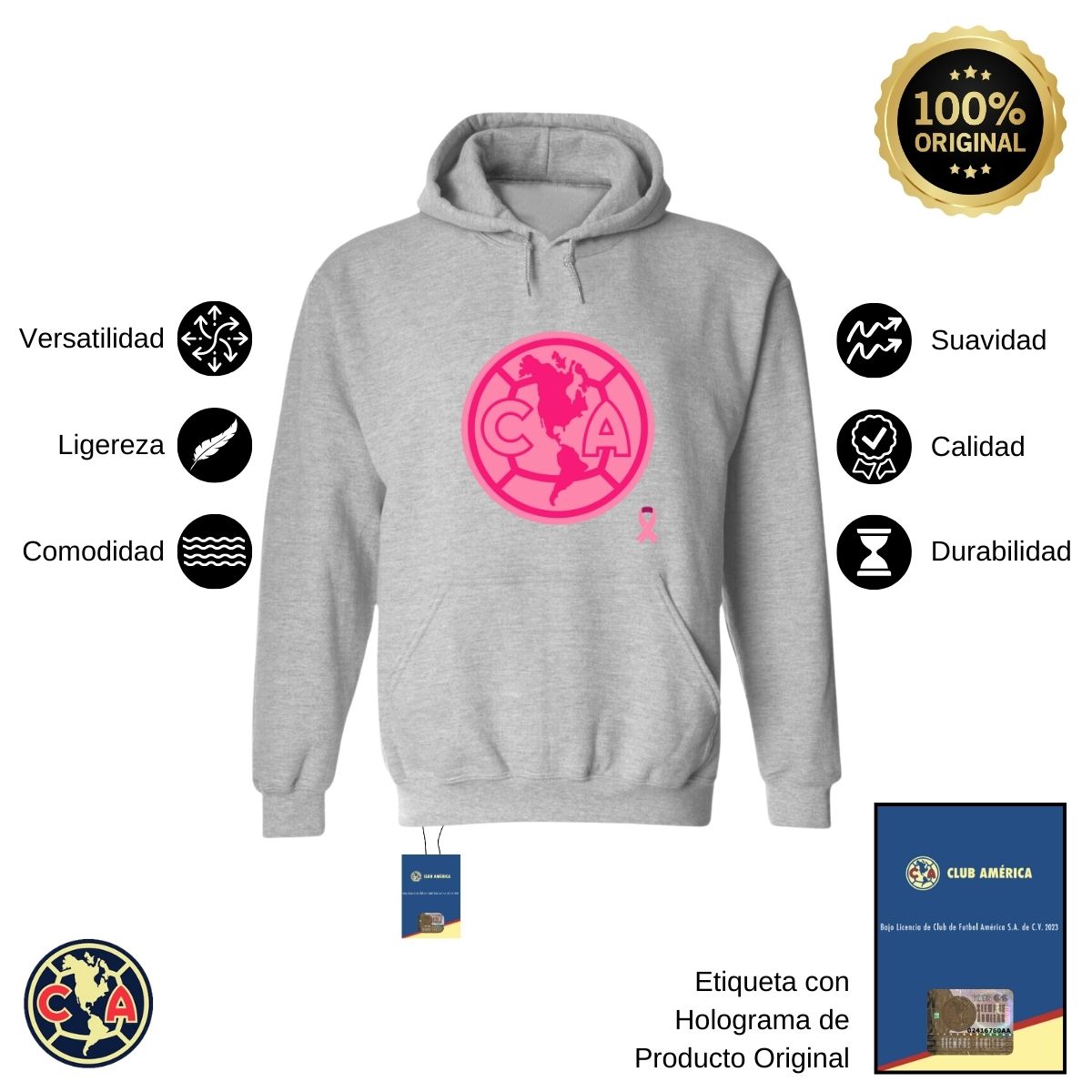 Sudadera Hombre Hoodie América Logo Rosa