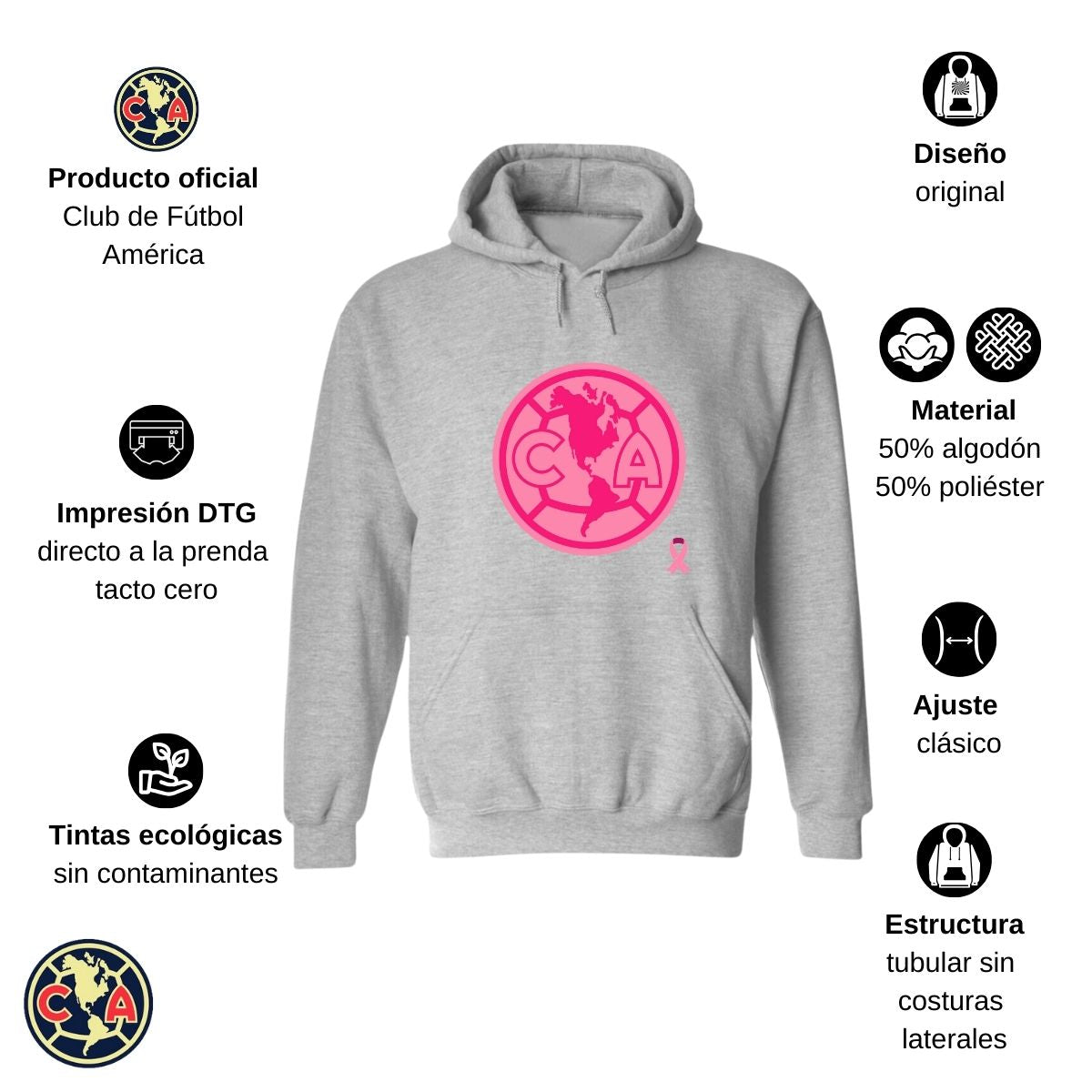 Sudadera Hombre Hoodie América Logo Rosa