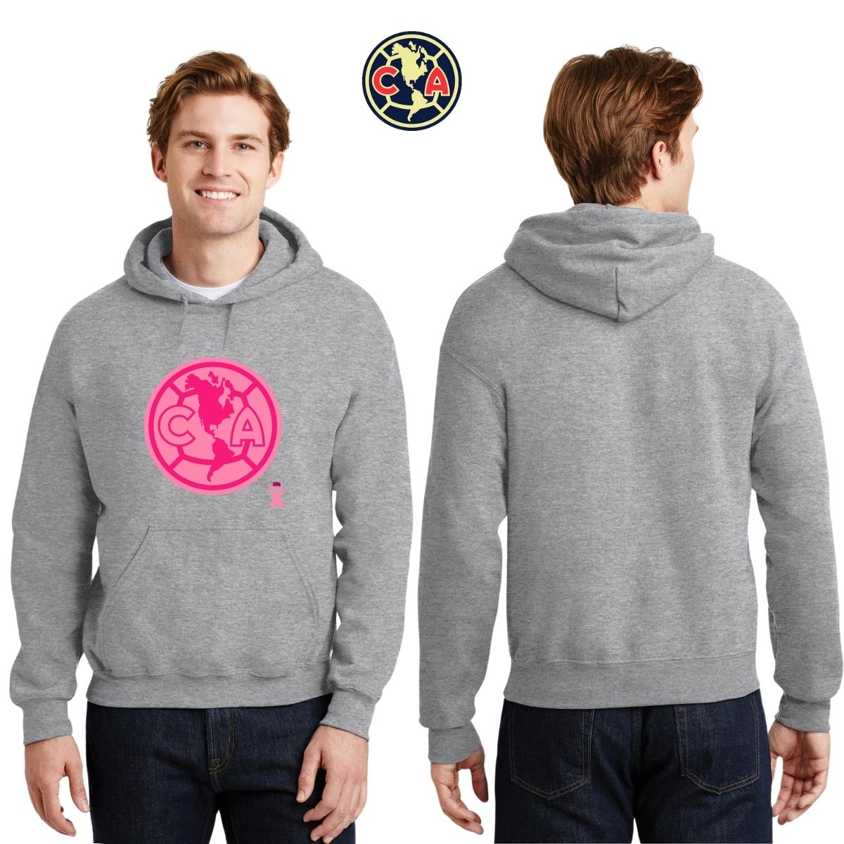 Sudadera Hombre Hoodie América Logo Rosa