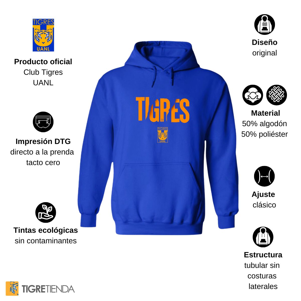 Sudadera Hombre Hoodies  Tigres UANL Escudo UANL