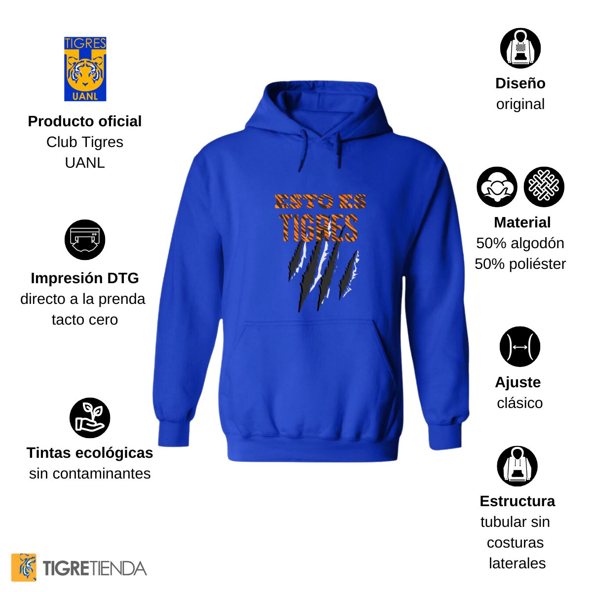 Sudadera Hombre Hoodie Tigres UANL Esto es Tigres Zarpazo