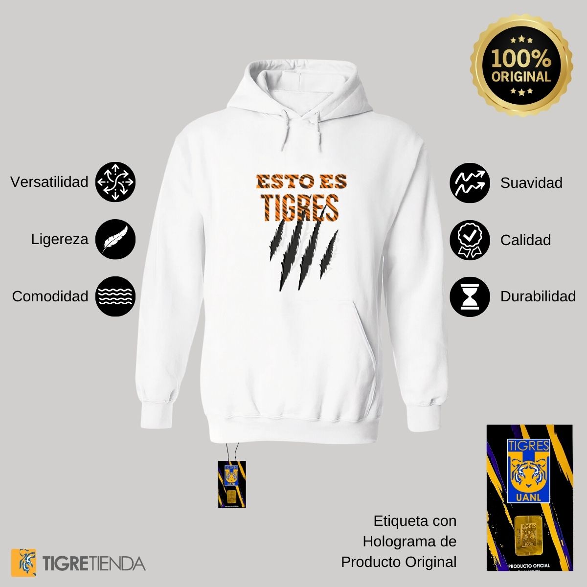 Sudadera Hombre Hoodie Tigres UANL Esto es Tigres Zarpazo