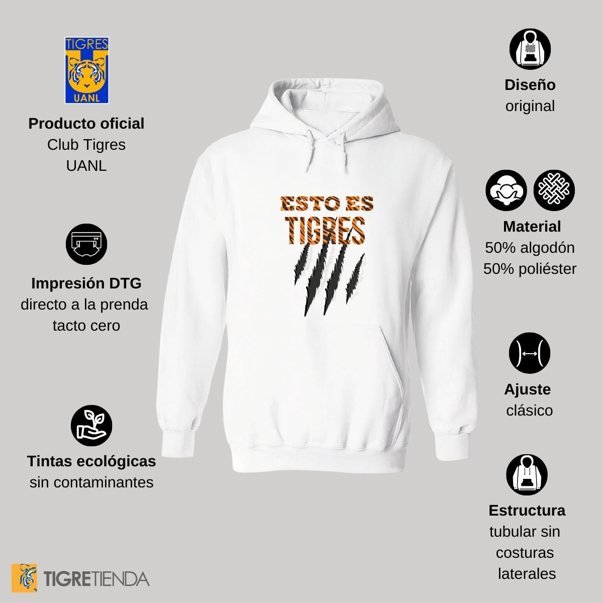 Sudadera Hombre Hoodie Tigres UANL Esto es Tigres Zarpazo