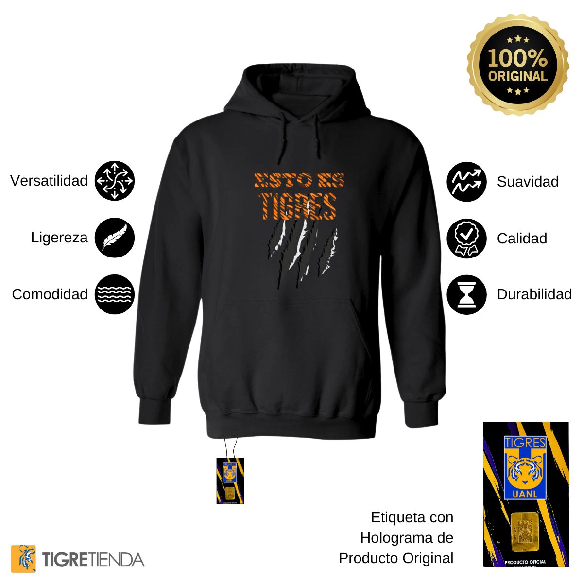 Sudadera Hombre Hoodie Tigres UANL Esto es Tigres Zarpazo