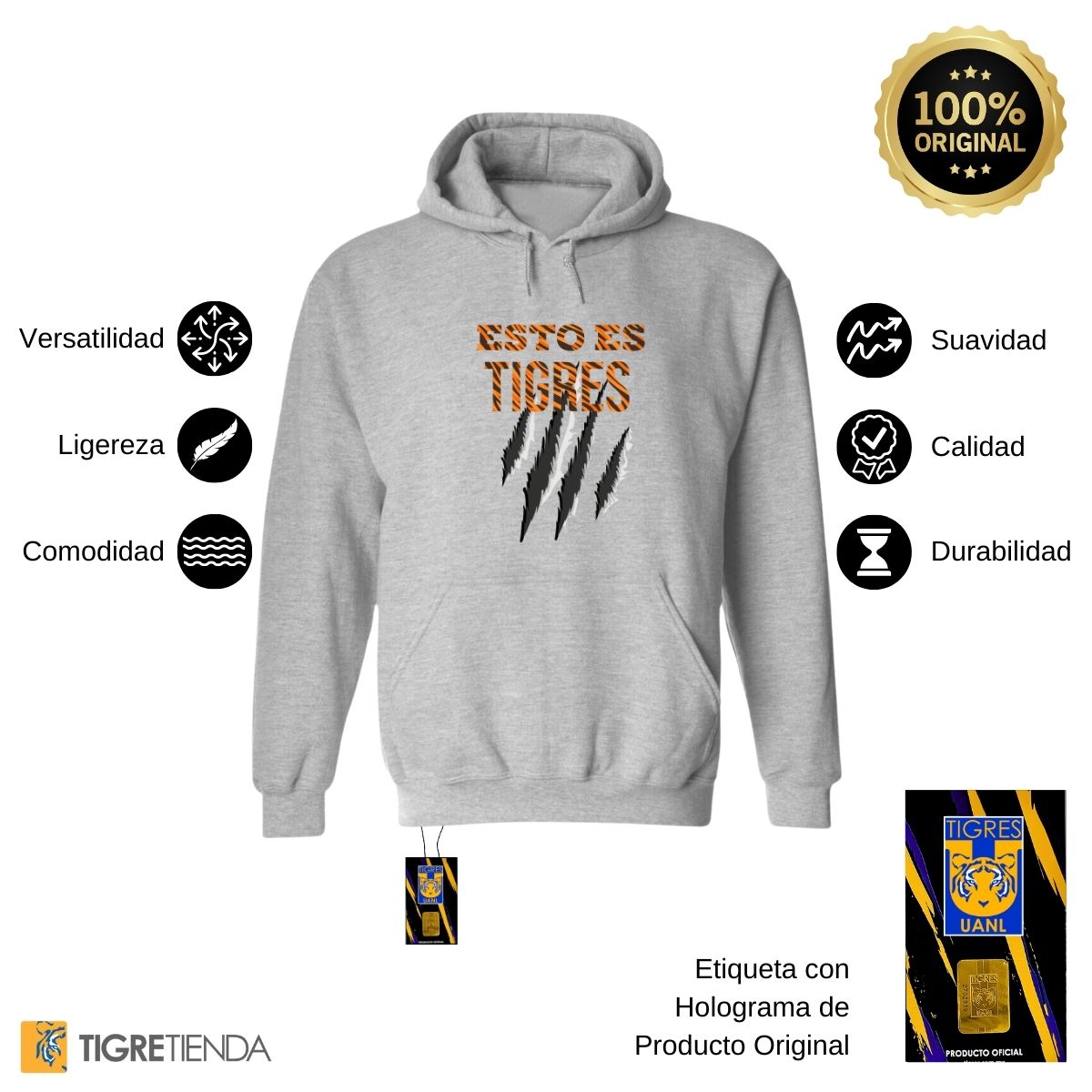 Sudadera Hombre Hoodie Tigres UANL Esto es Tigres Zarpazo