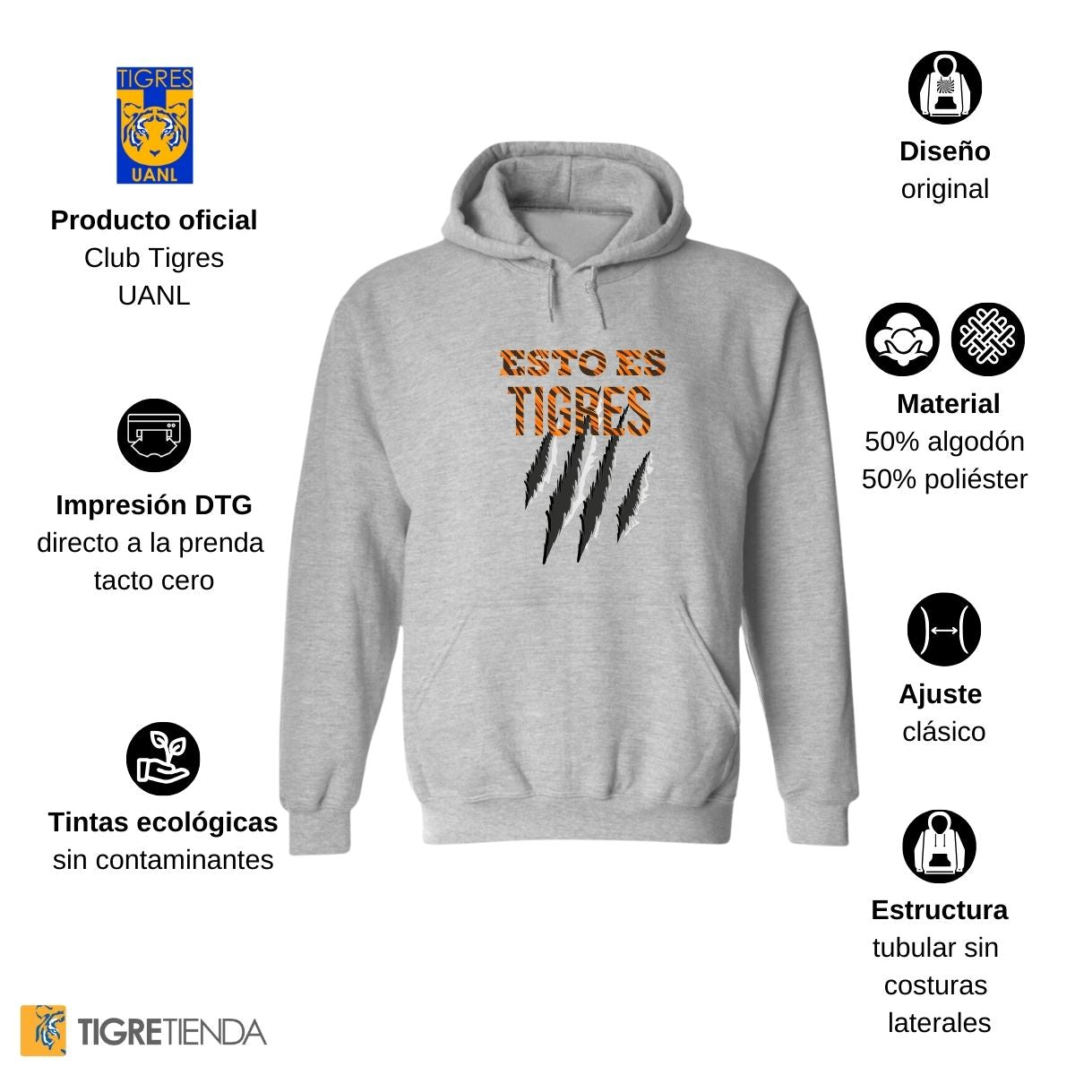 Sudadera Hombre Hoodie Tigres UANL Esto es Tigres Zarpazo