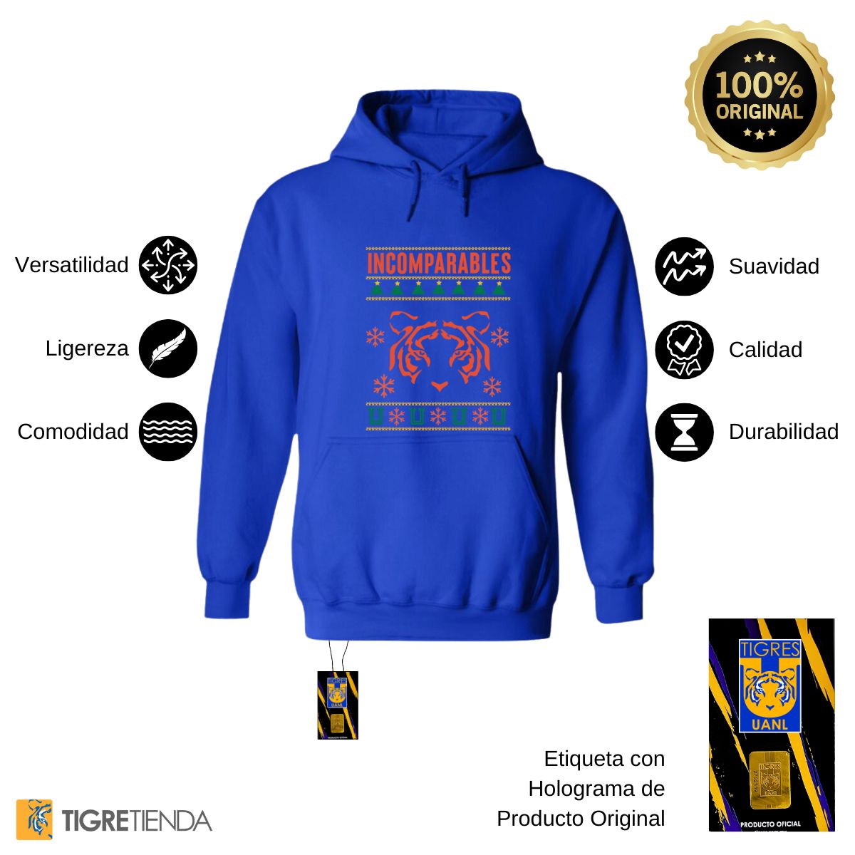 Sudadera Hombre Hoodies  Tigres UANL Navideña Incomparables