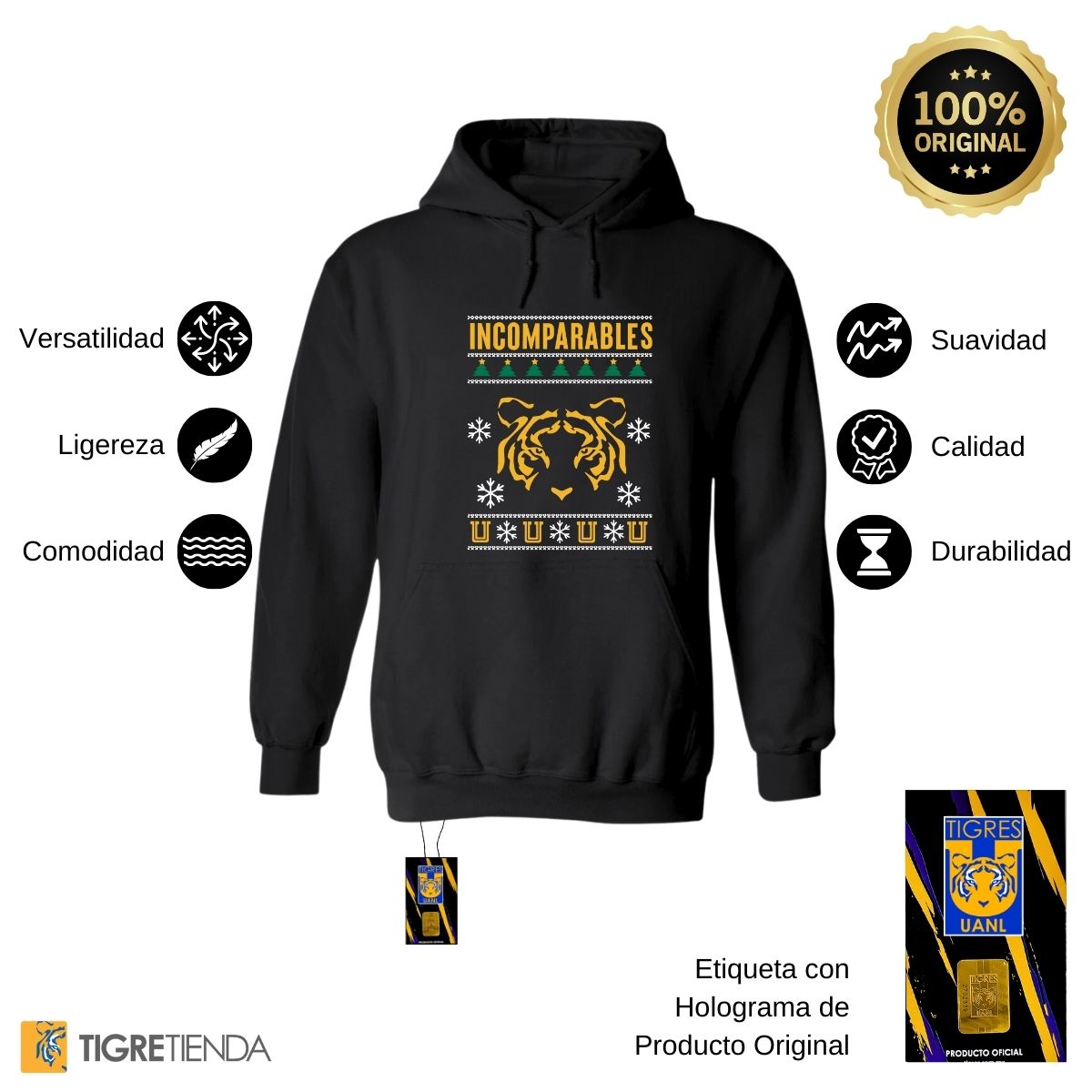 Sudadera Hombre Hoodies  Tigres UANL Navideña Incomparables