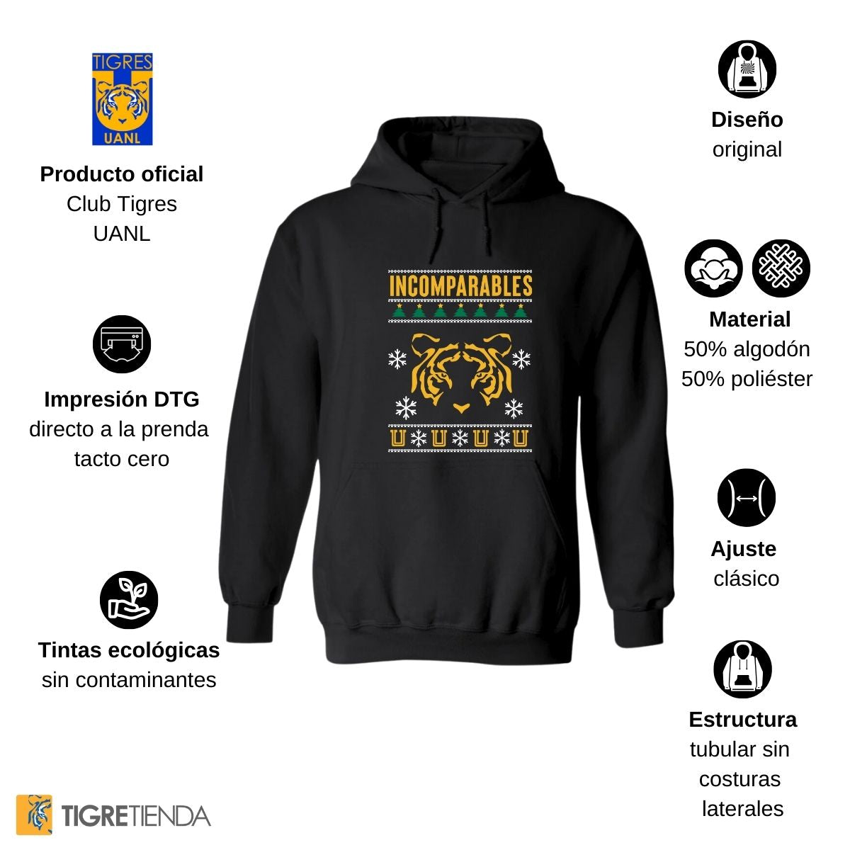 Sudadera Mujer Hoodie  Tigres UANL Navideña Incomparables