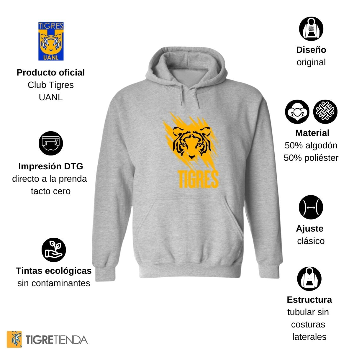 Sudadera Mujer Hoodie  Tigres UANL Rostro