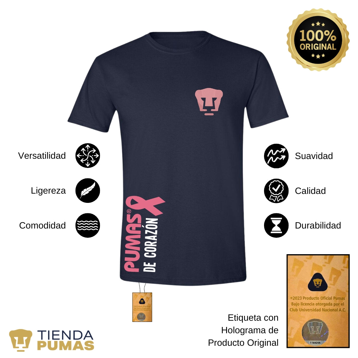 Playera Hombre Pumas UNAM De corazón logo rosa