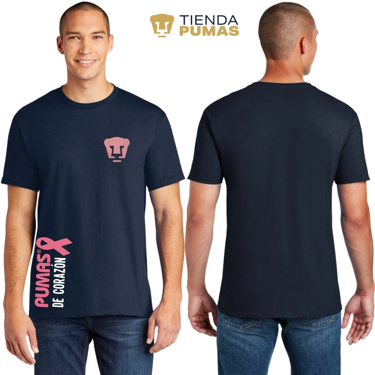 Playera Hombre Pumas UNAM De corazón logo rosa