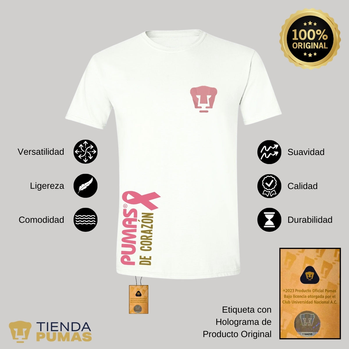 Playera Hombre Pumas UNAM De corazón logo rosa