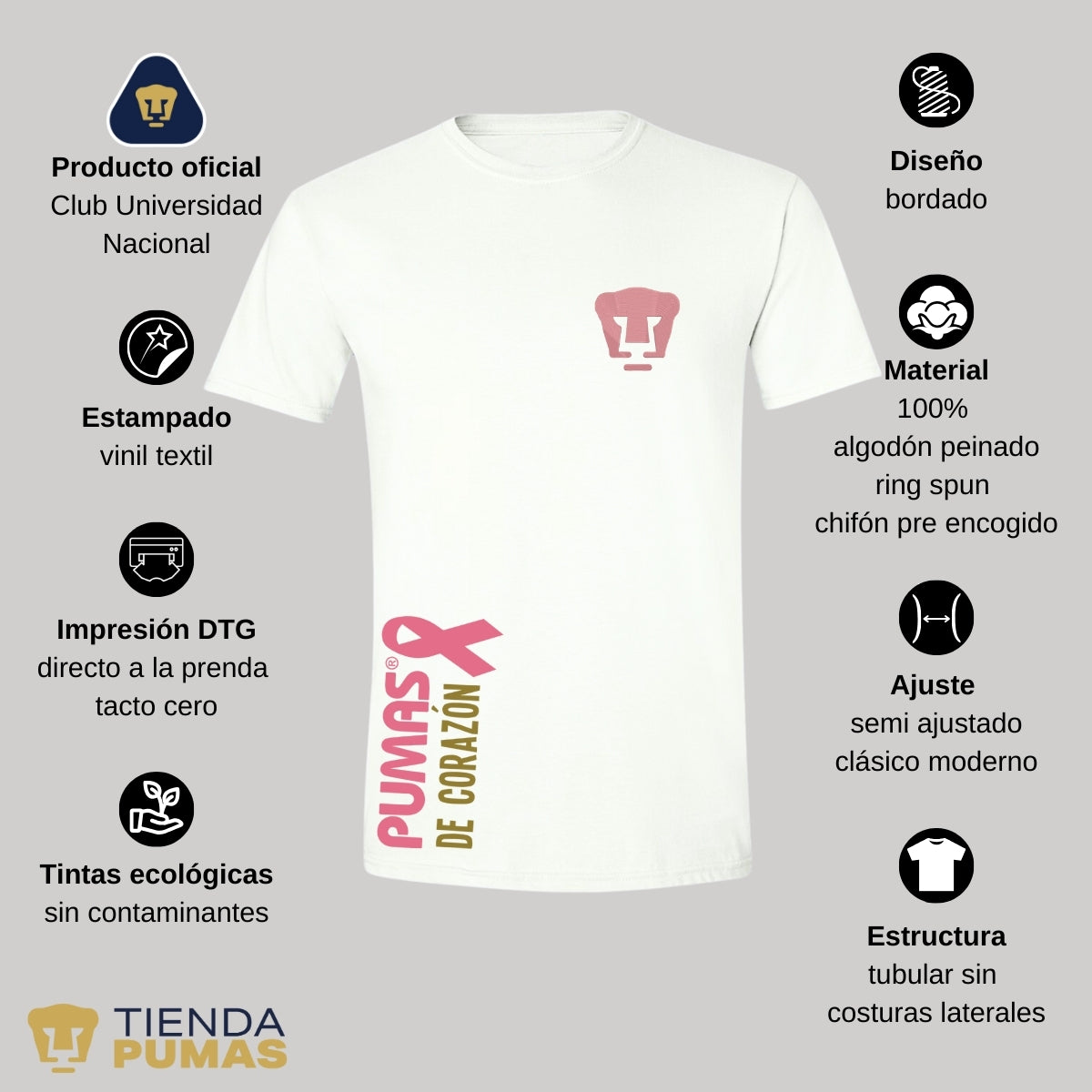 Playera Hombre Pumas UNAM De corazón logo rosa