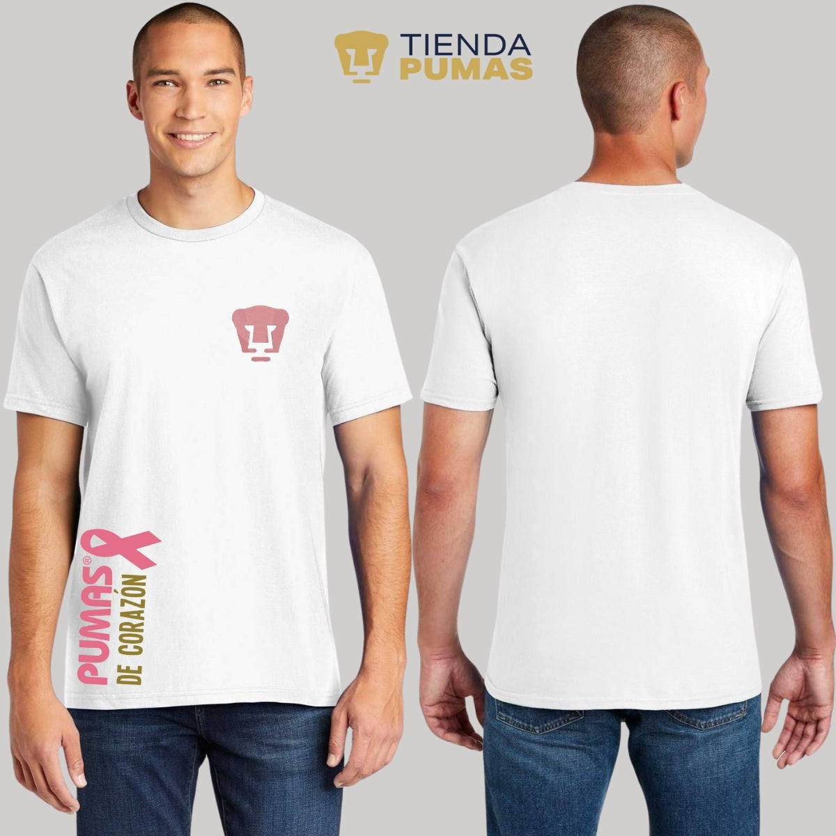 Playera Hombre Pumas UNAM De corazón logo rosa