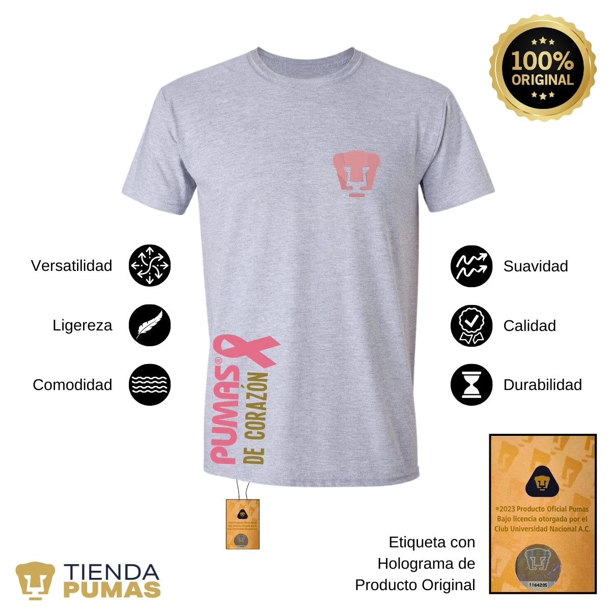 Playera Hombre Pumas UNAM De corazón logo rosa