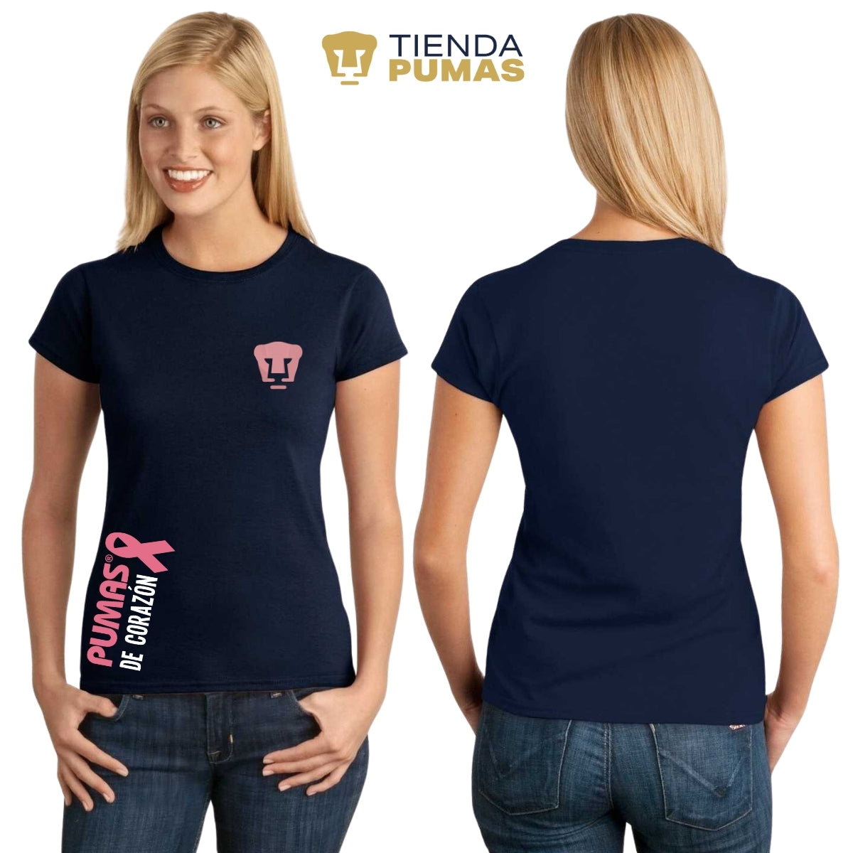 Playera Mujer Pumas UNAM De corazón logo rosa