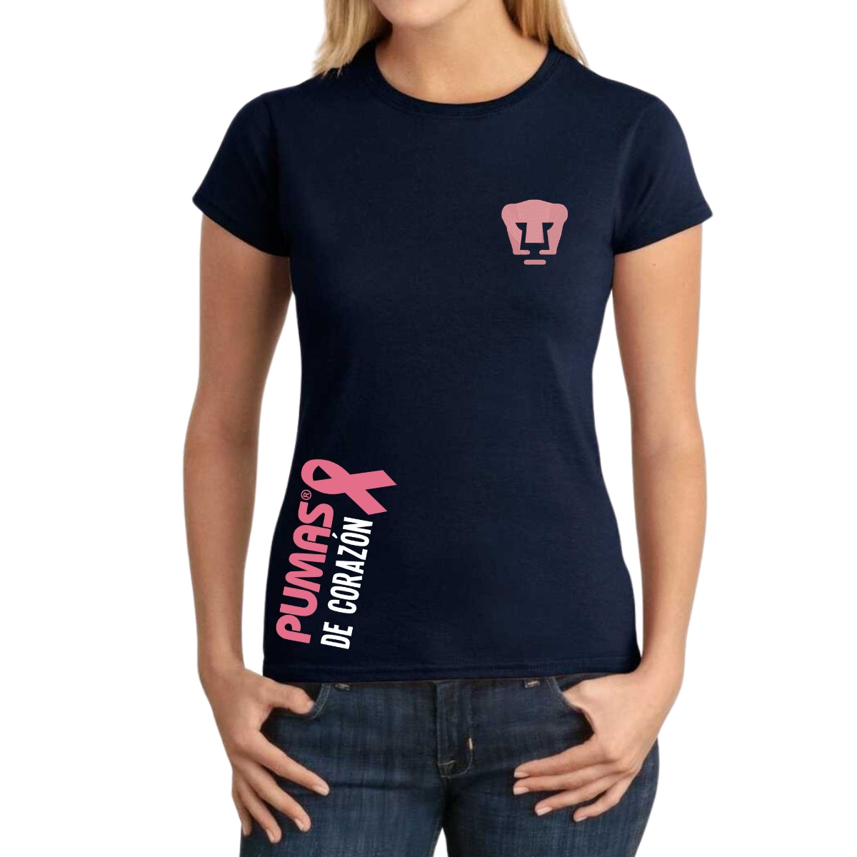 Playera Mujer Pumas UNAM De corazón logo rosa