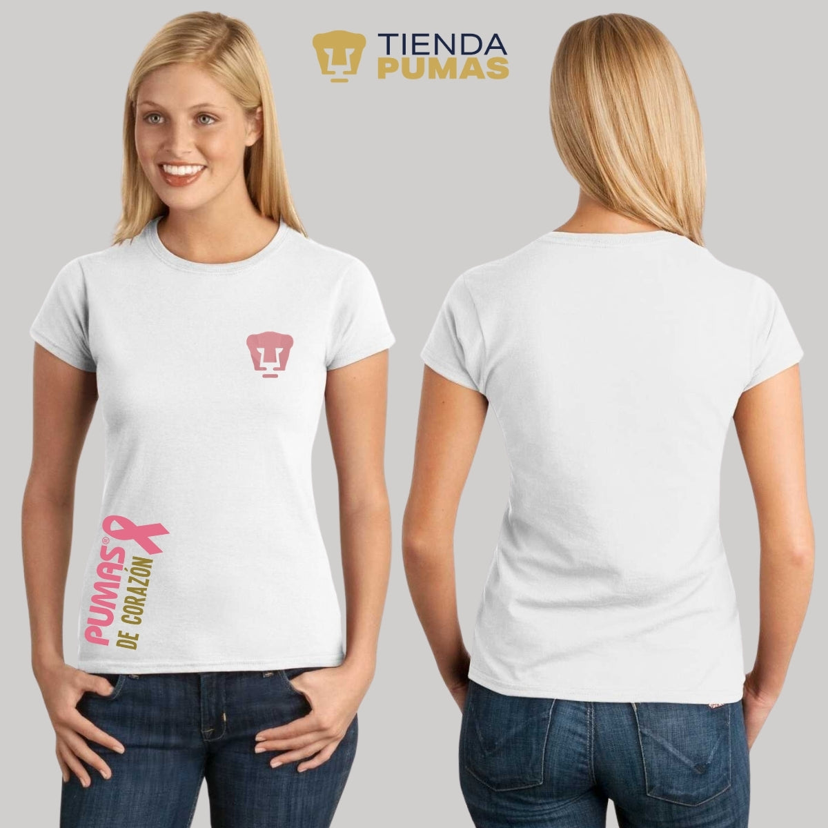 Playera Mujer Pumas UNAM De corazón logo rosa