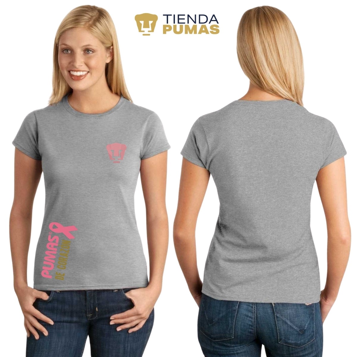 Playera Mujer Pumas UNAM De corazón logo rosa