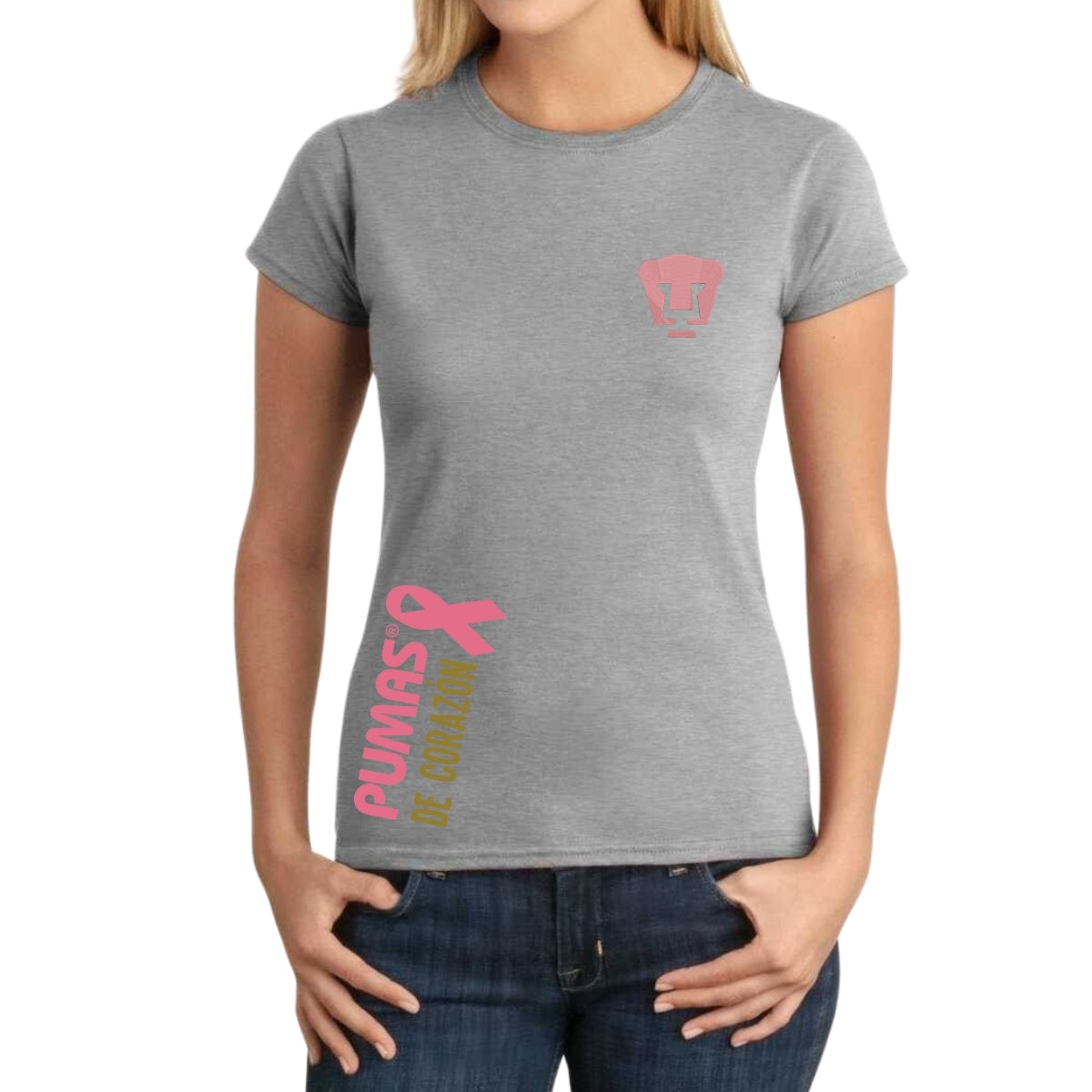 Playera Mujer Pumas UNAM De corazón logo rosa