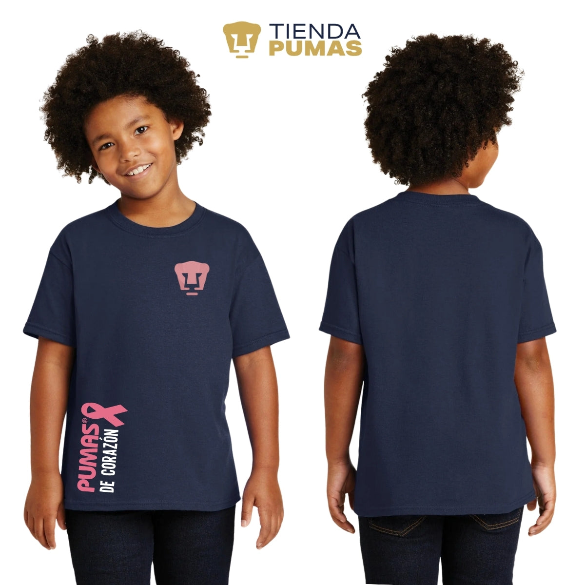 Playera Niños Pumas UNAM De corazón logo rosa