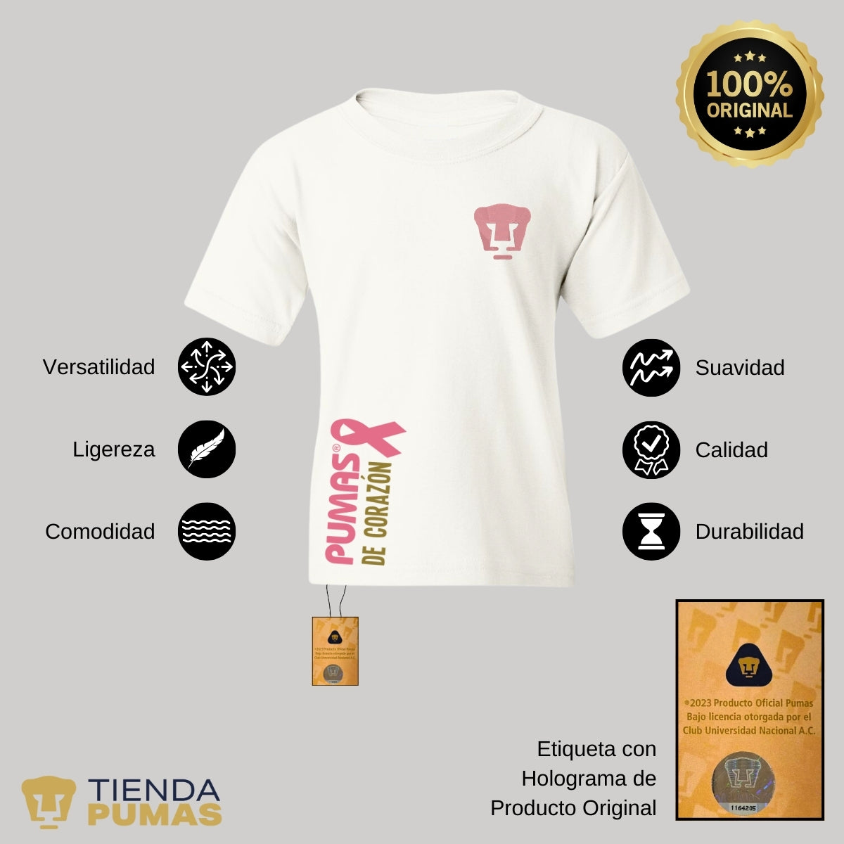 Playera Niños Pumas UNAM De corazón logo rosa