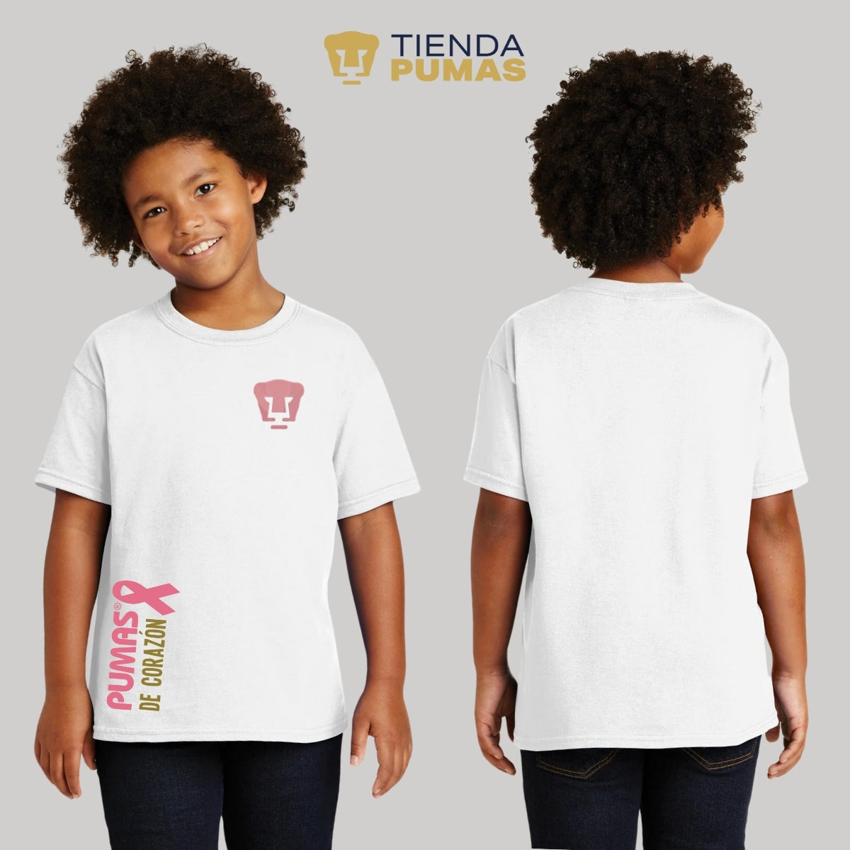 Playera Niños Pumas UNAM De corazón logo rosa