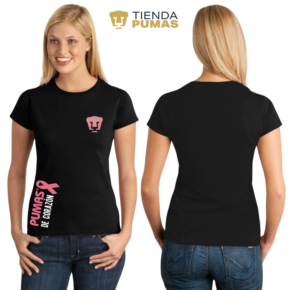 Playera Mujer Pumas UNAM De corazón logo rosa