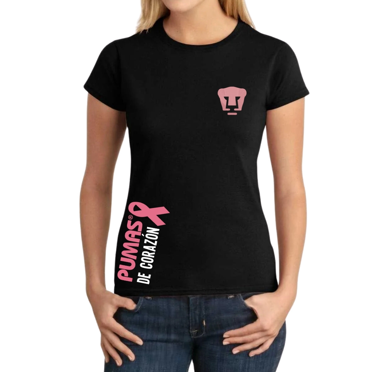 Playera Mujer Pumas UNAM De corazón logo rosa