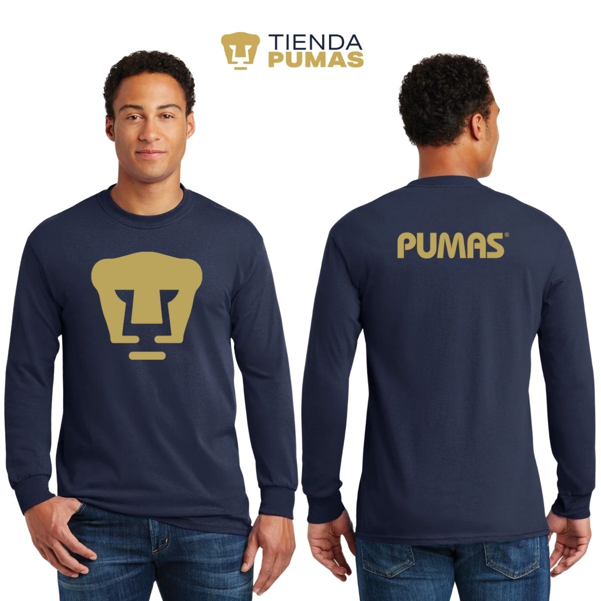 Playera Hombre Pumas UNAM Manga Larga Logo Vinil Dorado