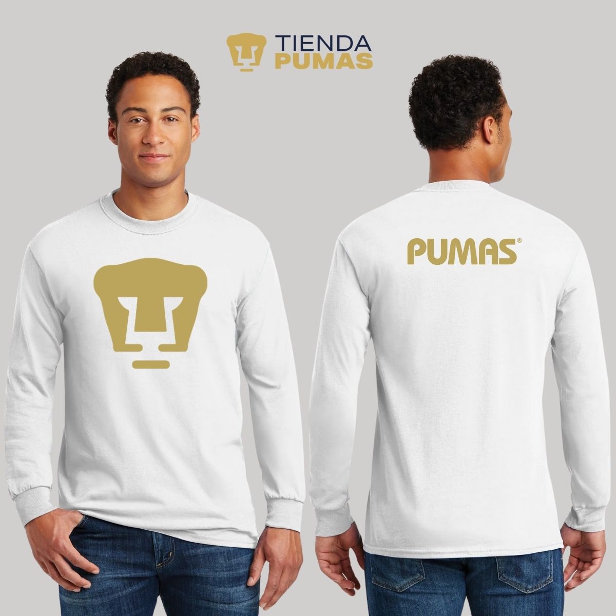 Playera Hombre Pumas UNAM Manga Larga Logo Vinil Dorado