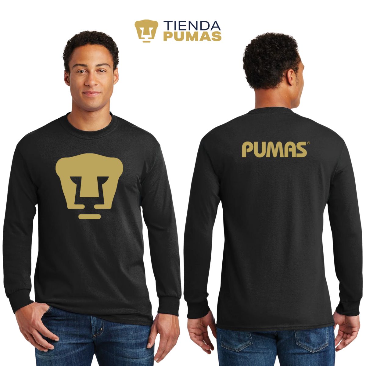 Playera Hombre Pumas UNAM Manga Larga Logo Vinil Dorado