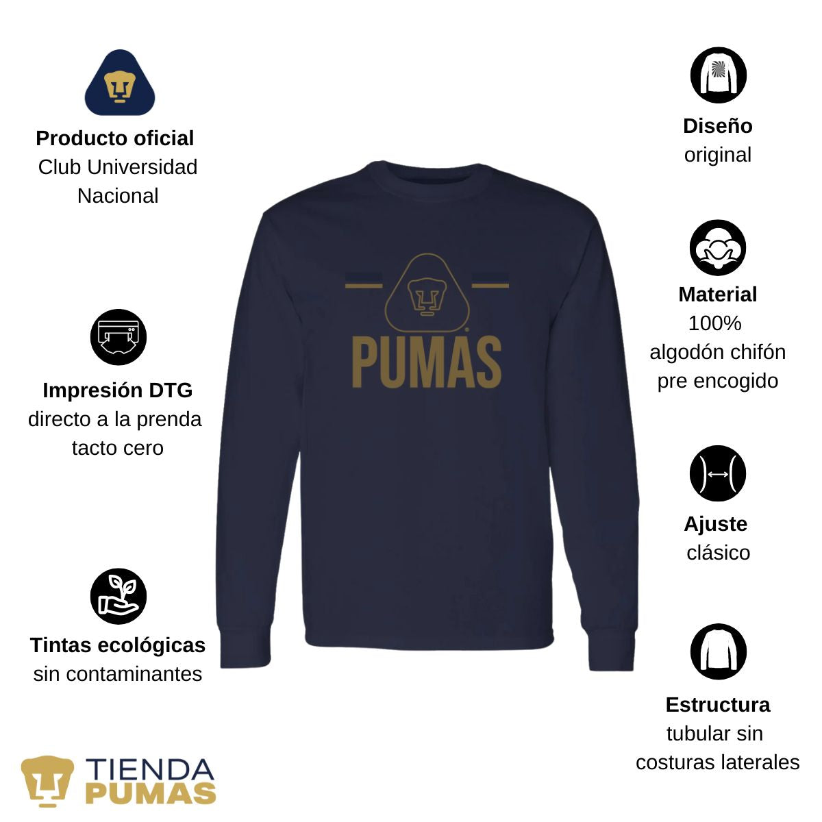 Playera Hombre Pumas UNAM Manga Larga Insignia