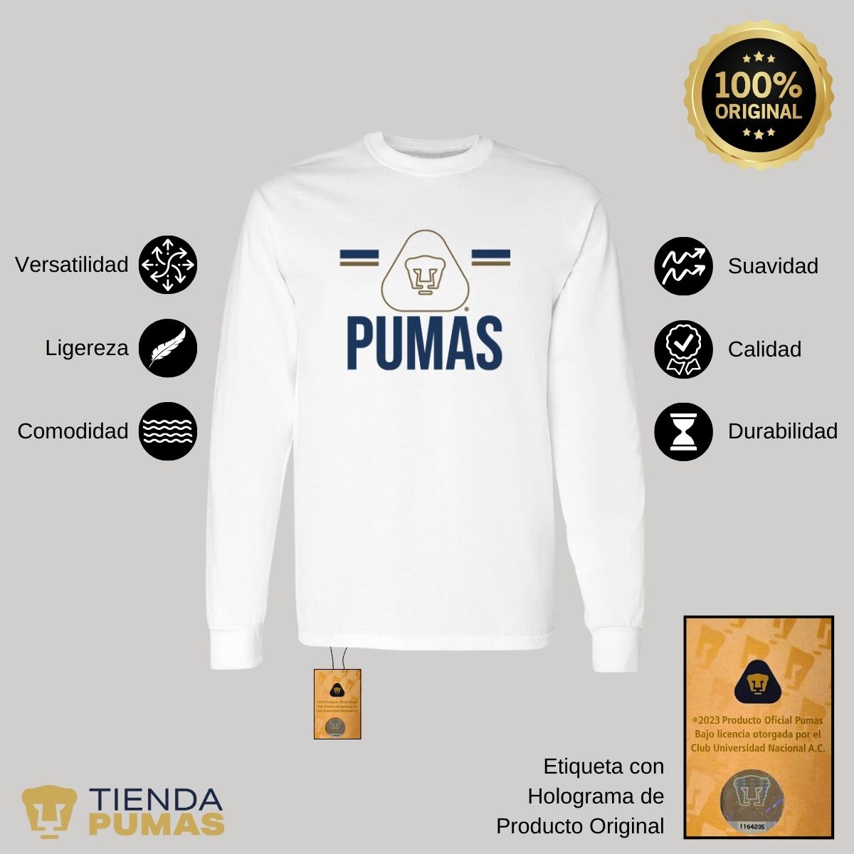 Playera Hombre Pumas UNAM Manga Larga Insignia