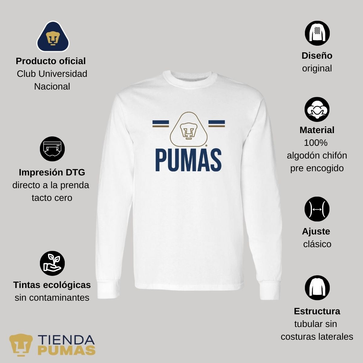 Playera Hombre Pumas UNAM Manga Larga Insignia