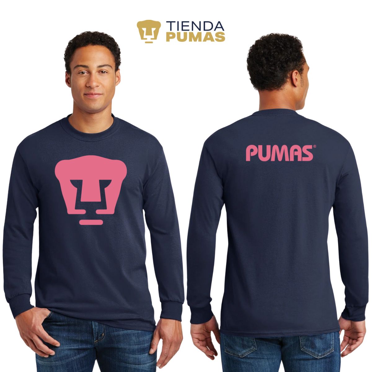 Playera Hombre Pumas Logo Rosa Manga Larga