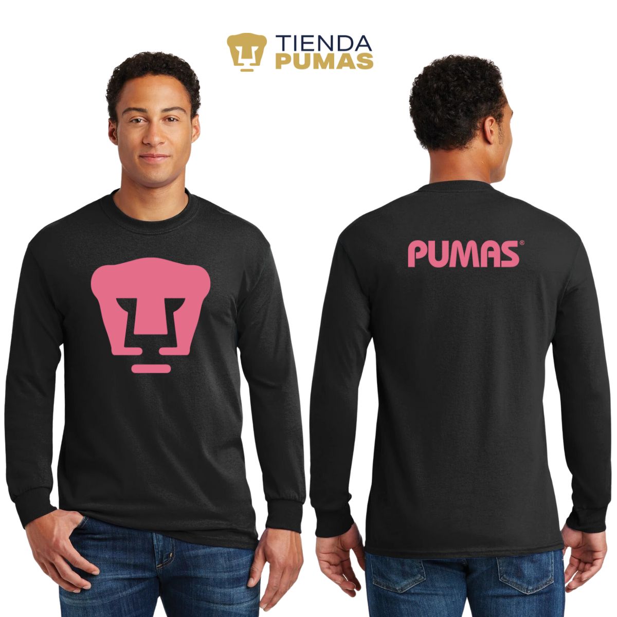 Playera Hombre Pumas Logo Rosa Manga Larga