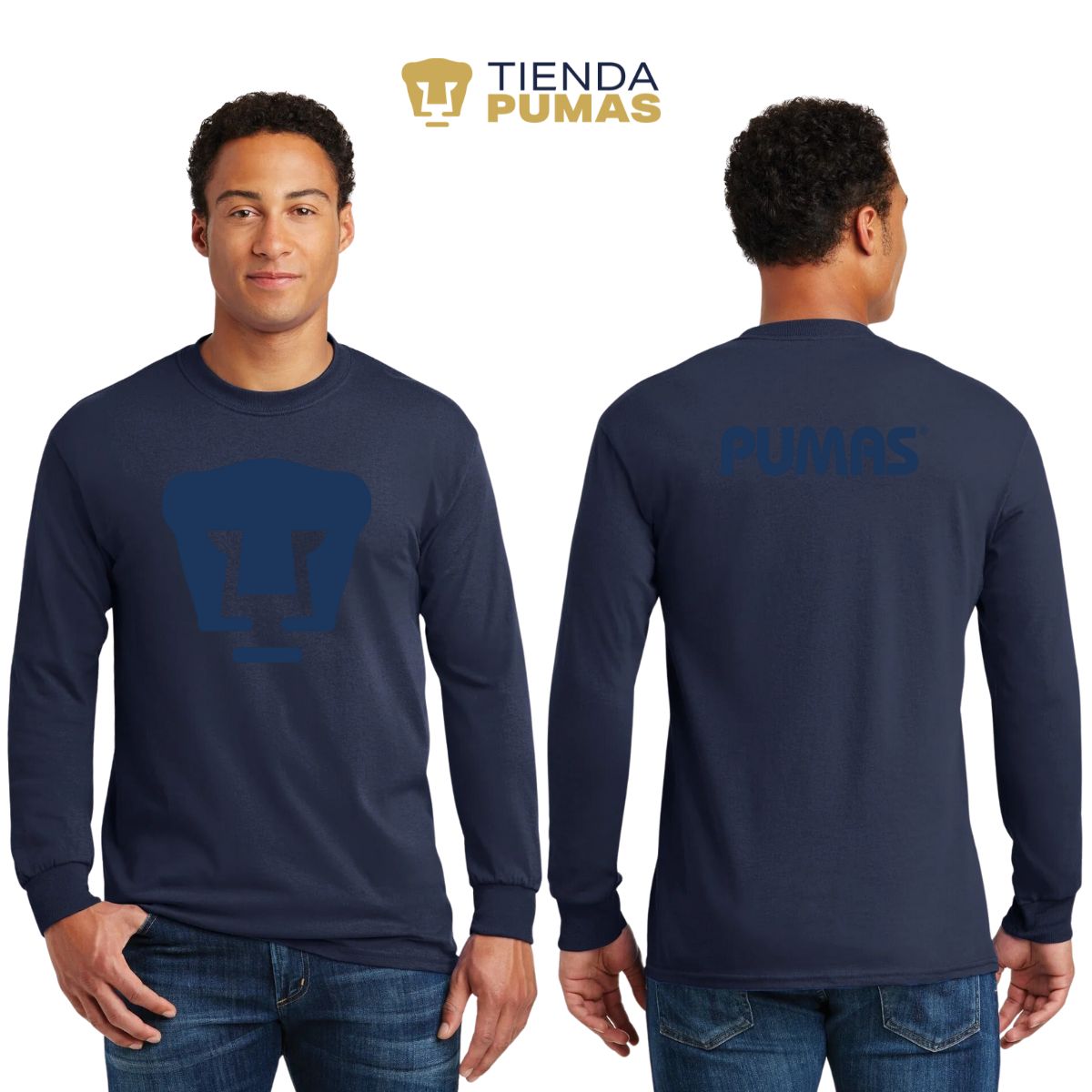 Playera Hombre Pumas Logo Azul Manga Larga